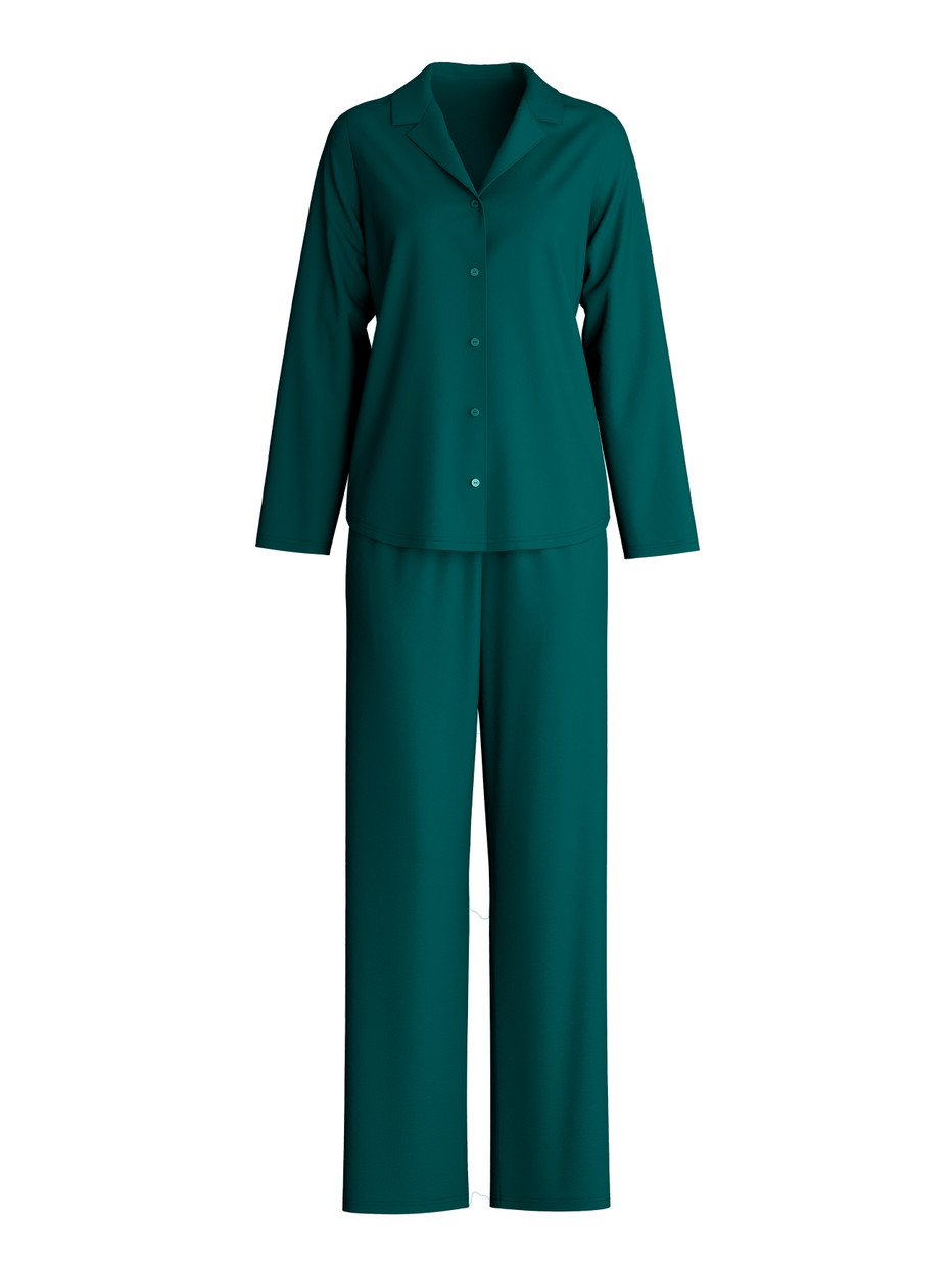 Damen - Pyjama mit Knöpfen aus Lyocell in Grün, Einfarbig aus Serie Nightwear Xtra von CALIDA
