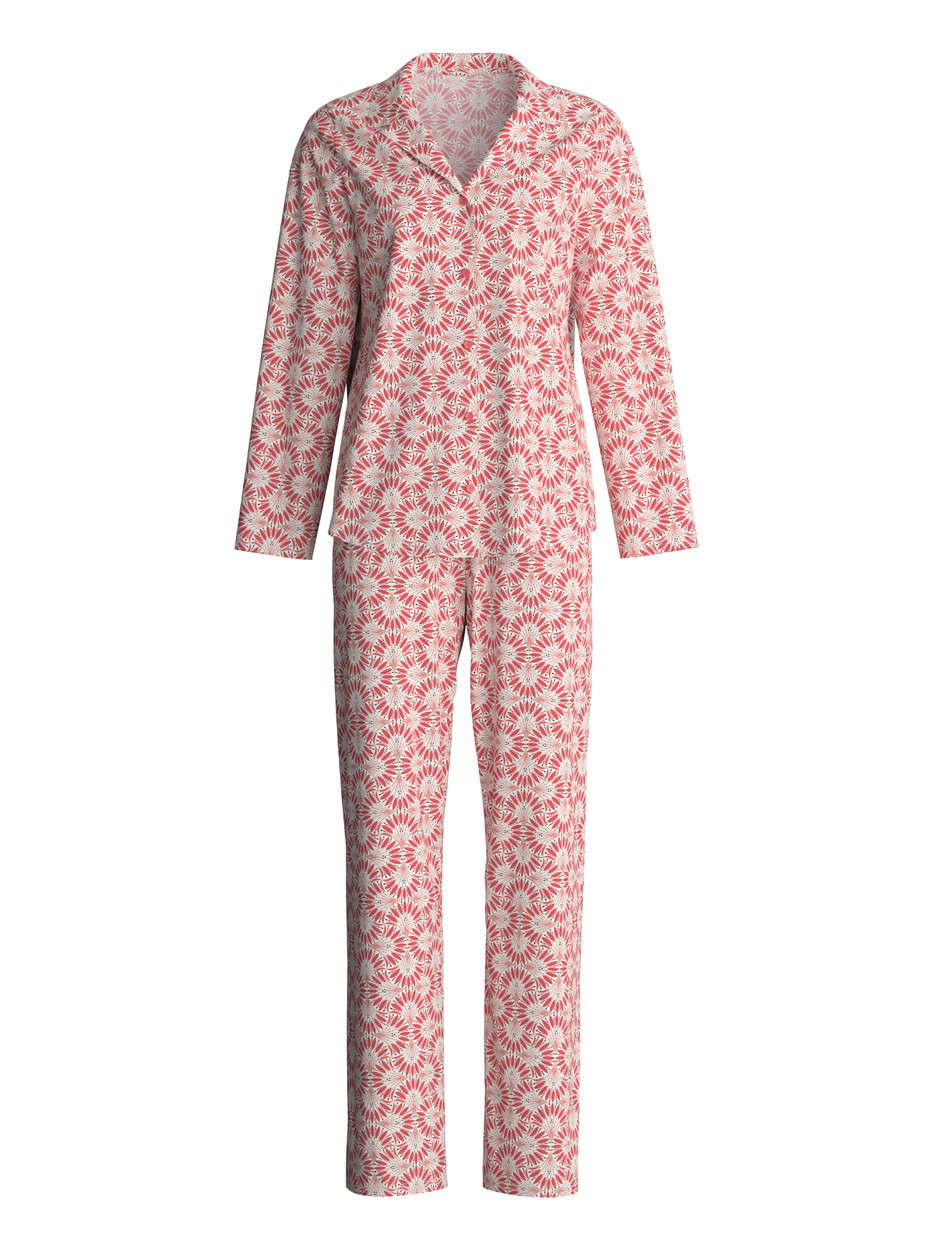 Damen - Pyjama mit Knöpfen aus 100% Baumwolle in Rot, Gemustert aus Serie Cotton Special von CALIDA