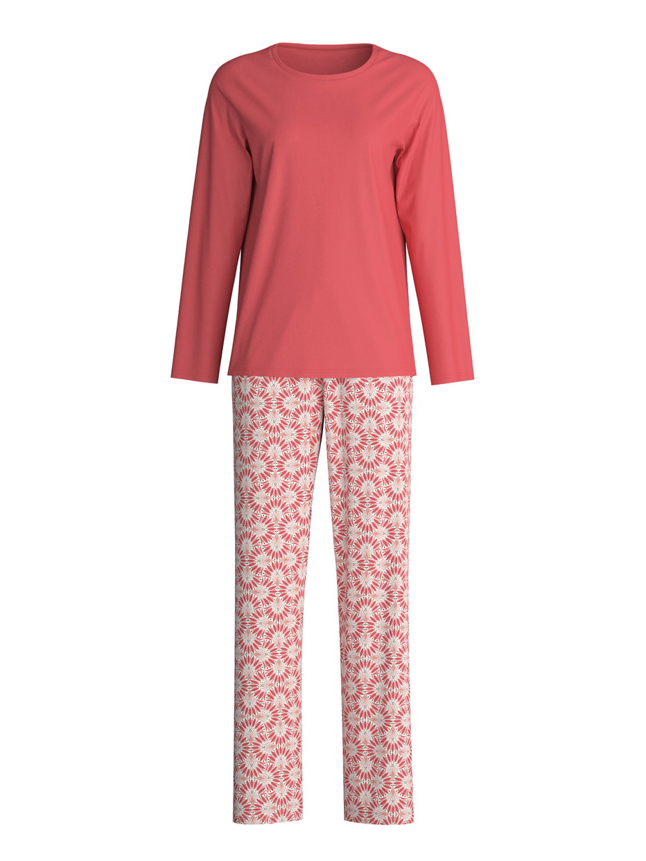 Damen - Pyjama, lang aus 100% Baumwolle in Rot, Gemustert aus Serie Cotton Special von CALIDA