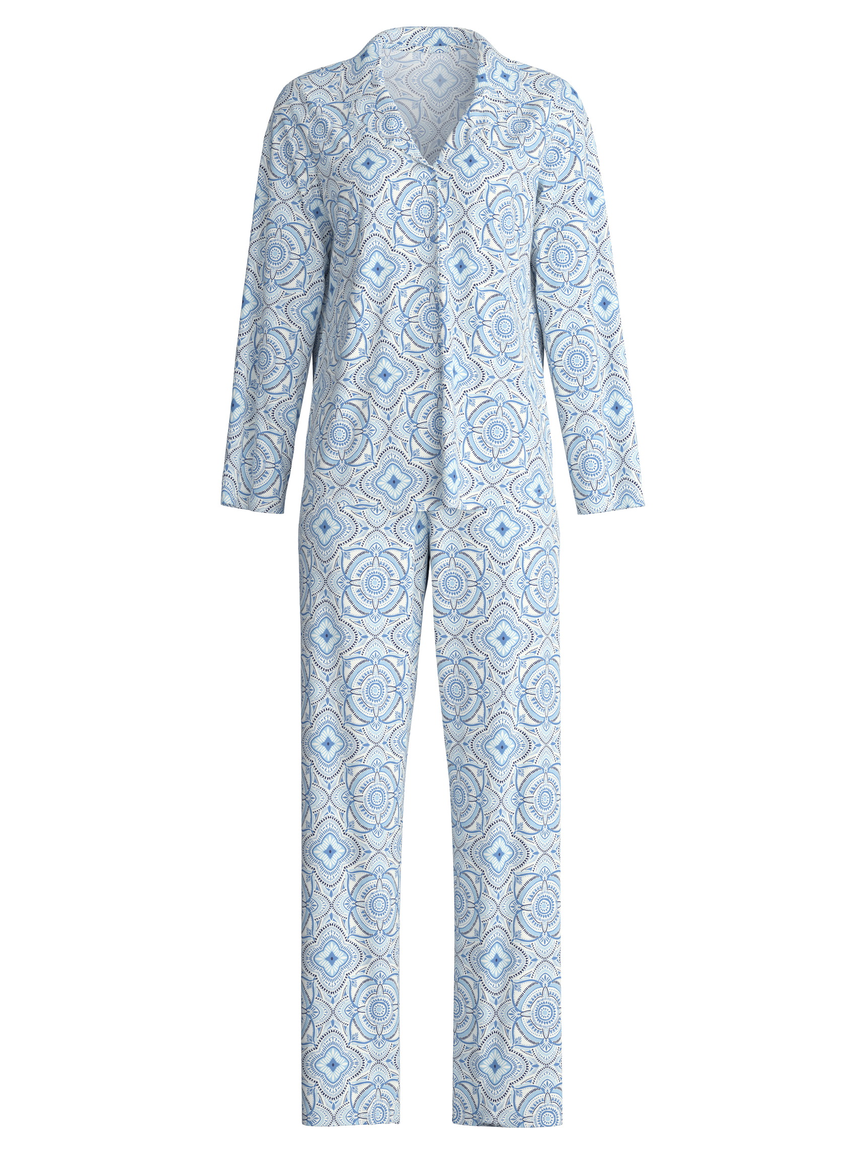 Damen - Pyjama mit Knöpfen aus 100% Baumwolle in Blau, Gemustert aus Serie Cotton Special von CALIDA