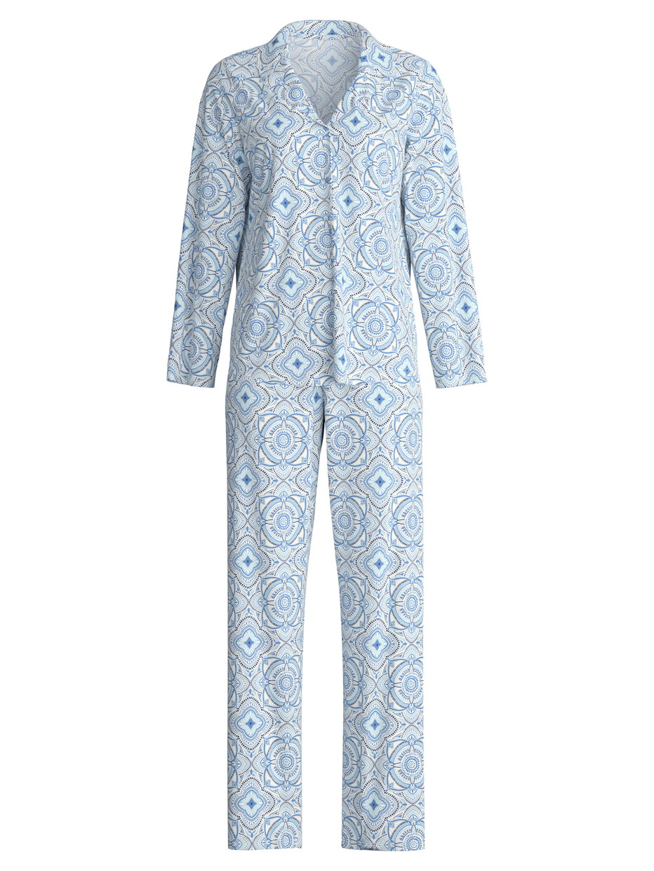 Damen - Pyjama mit Knöpfen aus 100% Baumwolle in Blau, Gemustert aus Serie Cotton Special von CALIDA