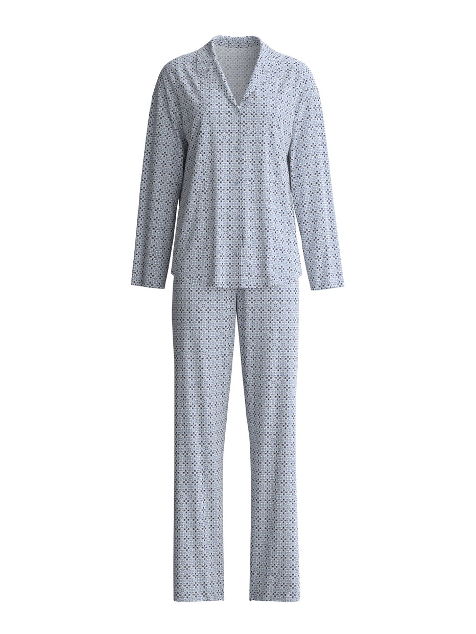 Damen - Pyjama mit Knöpfen aus 100% Baumwolle in Grau, Gemustert aus Serie Cotton Special von CALIDA