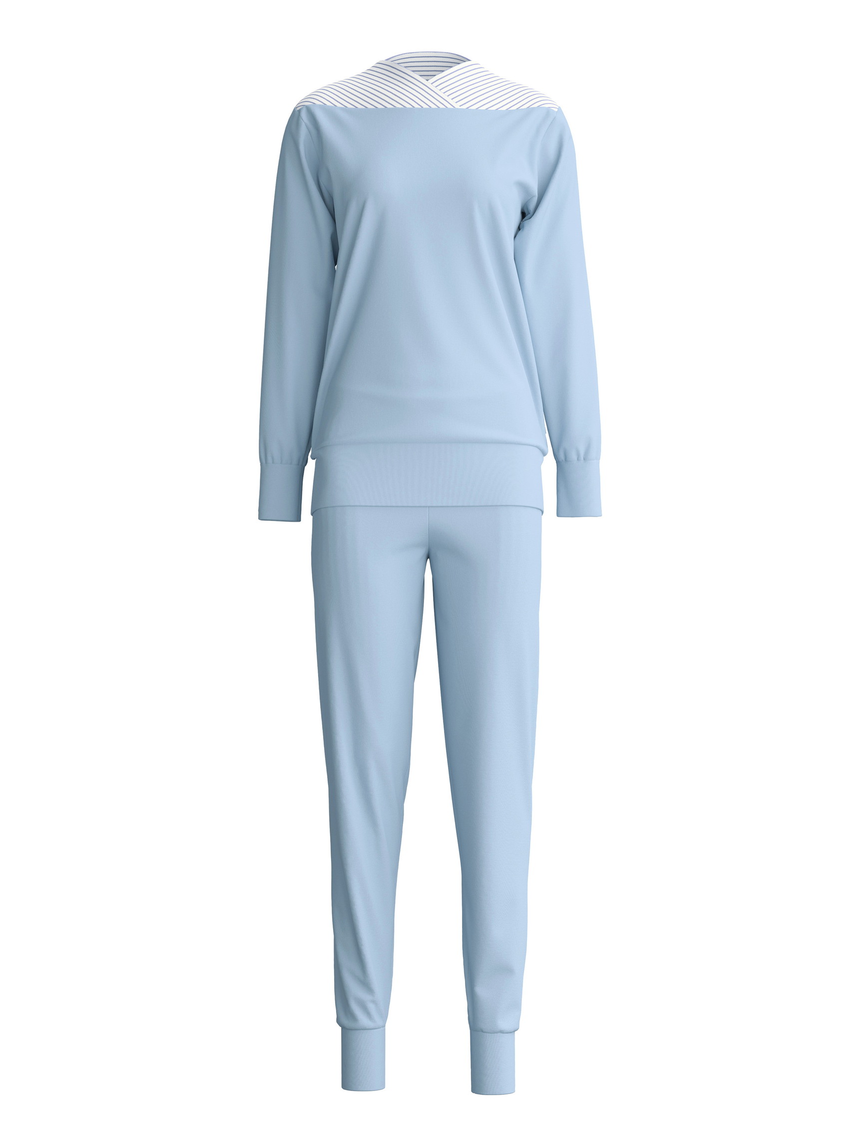 Women - Pyjama with cuff made of 100% Cotton in Grey, Striped, from the Soulmate series by CALIDA