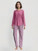 Women model is wearing Pyjama made of 100% Cotton in Purple, Motif from the Cotton Special series by CALIDA, Front view, AI-generated image