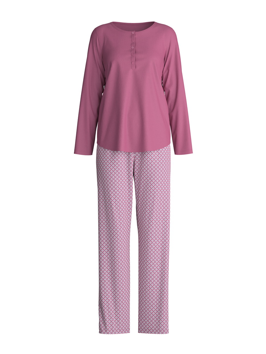 Damen - Pyjama, lang aus 100% Baumwolle in Violett, Motiv aus Serie Cotton Special von CALIDA