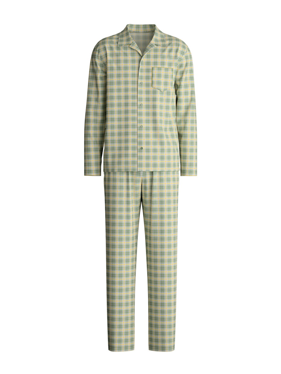 Herren - Pyjama mit Knöpfen aus 100% Baumwolle in Grün, Kariert aus Serie Nightwear Xtra von CALIDA