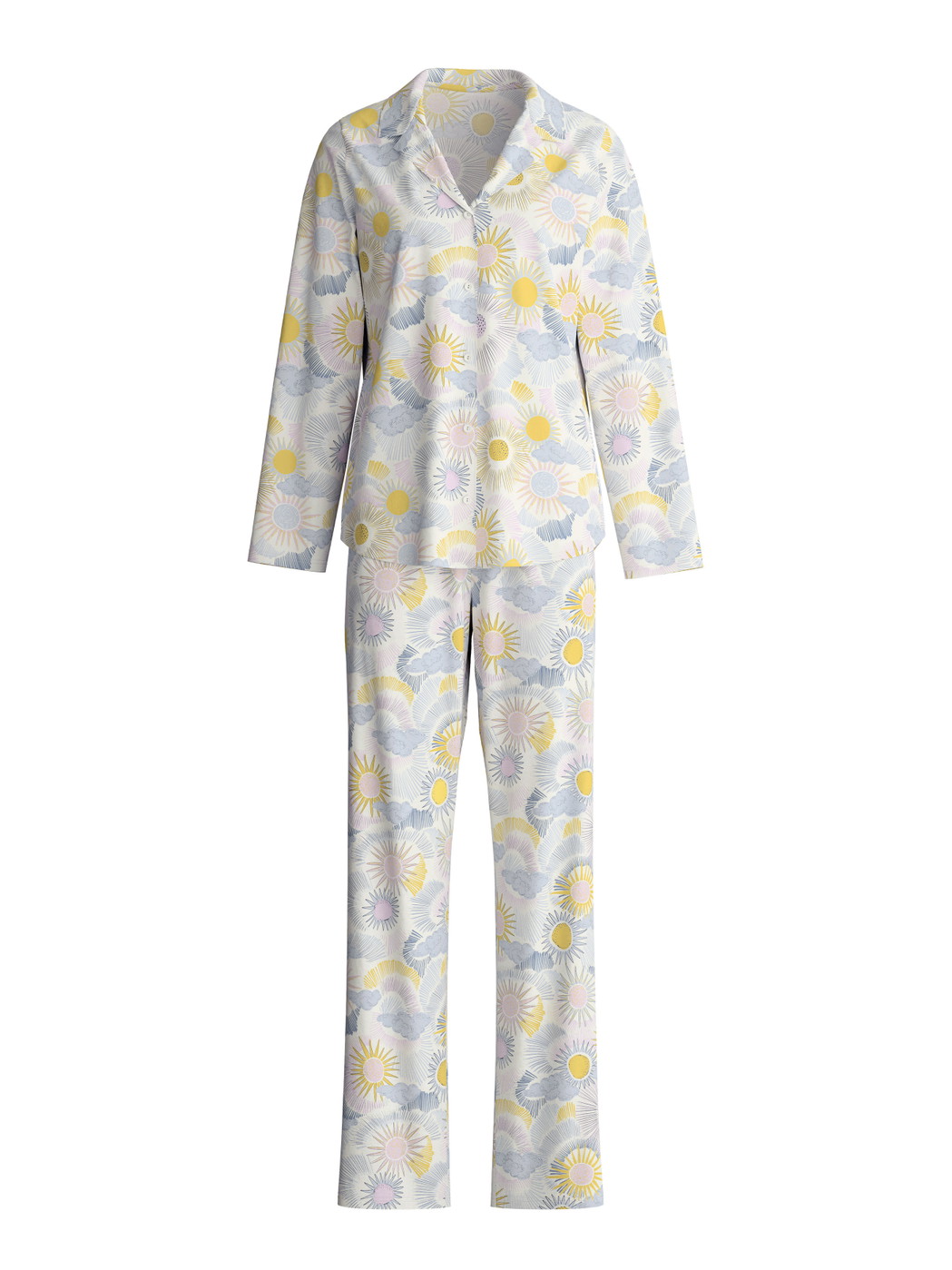 Damen - Pyjama mit Knöpfen aus 100% Baumwolle in Blau, Gemustert aus Serie EDITION 85 von CALIDA