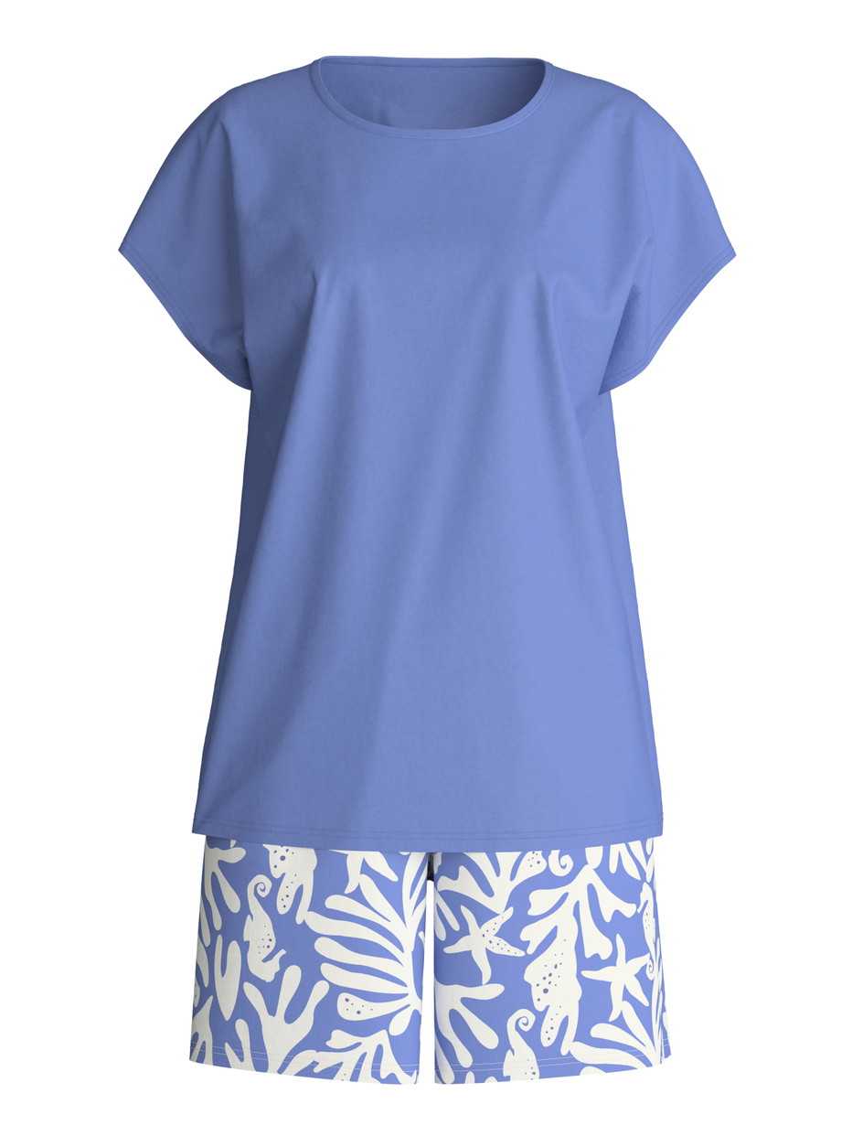 Damen - Kurz-Pyjama aus 100% Baumwolle in Blau, Floral aus Serie Cotton Special von CALIDA