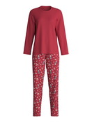 Damen - Pyjama, lang aus 100% Baumwolle in Rot, Gemustert aus Serie Family & Friends von CALIDA