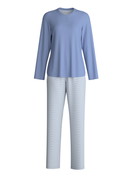 Damen - Pyjama, lang aus 100% Baumwolle in Blau, Gestreift aus Serie Midnight Stripes von CALIDA