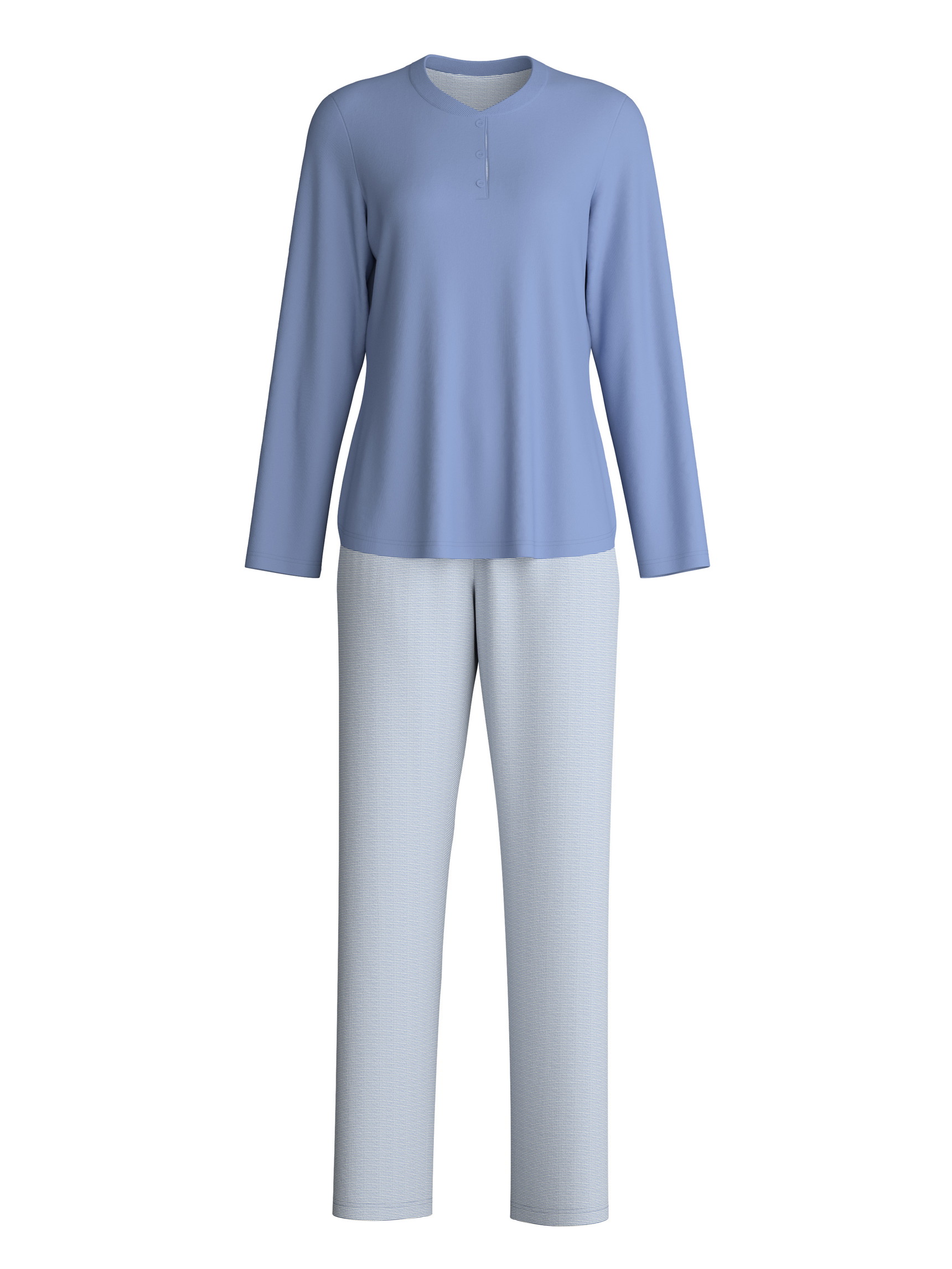 Damen - Pyjama, lang aus 100% Baumwolle in Blau, Gestreift aus Serie Midnight Stripes von CALIDA