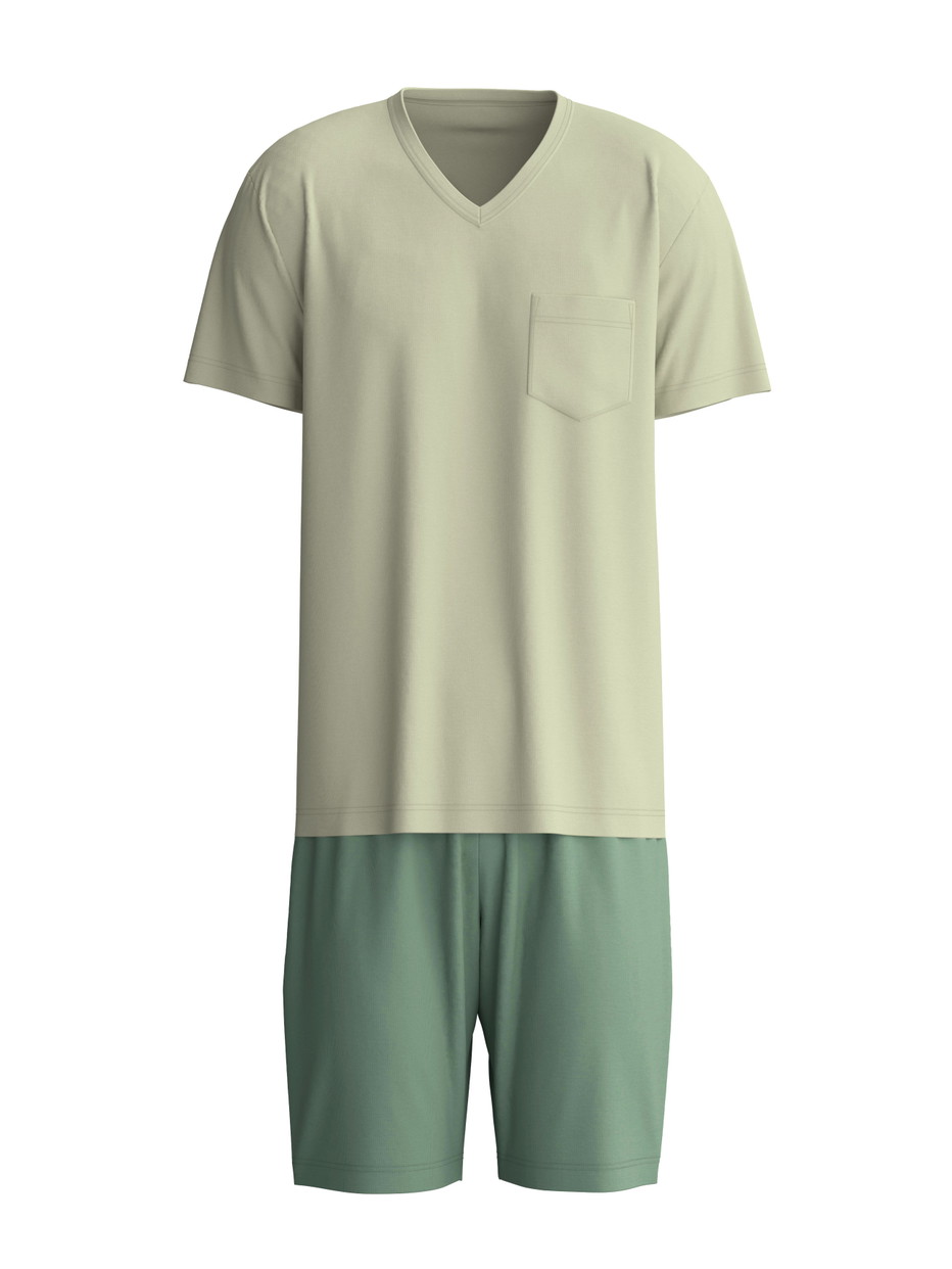 Herren - Kurz-Pyjama aus Baumwolle in Grün, Einfarbig aus Serie Relax Superlight von CALIDA