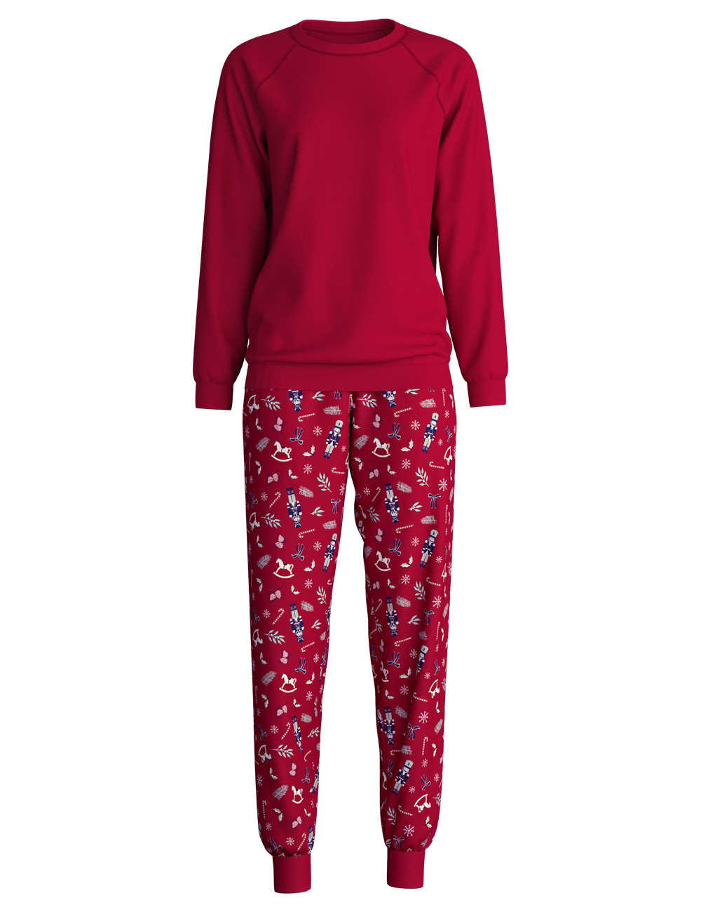 Women - Pyjama with cuff made of 100% Cotton in Red, Patterned, from the Family & Friends series by CALIDA