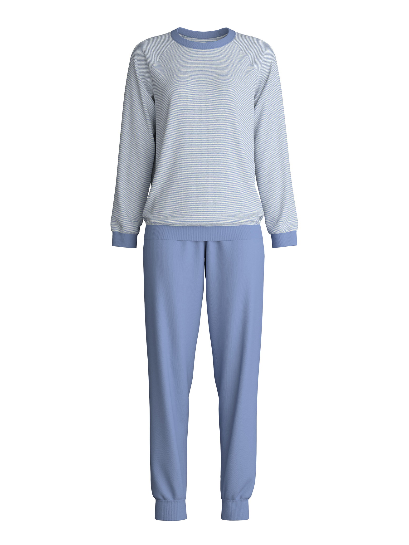 Femme - Pyjama avec bords élastiques en 100% coton de couleur Bleu, Rayée, de la série Midnight Stripes de CALIDA