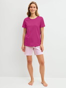Women model is wearing Short pyjama made of 100% Cotton in Red, Patterned from the Cotton Special series by CALIDA, Front view