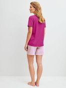 Women model is wearing Short pyjama made of 100% Cotton in Red, Patterned from the Cotton Special series by CALIDA, Back view