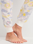 Women model is wearing Pyjama with cuff made of 100% Cotton in Blue, Patterned from the EDITION 85 series by CALIDA, Detail