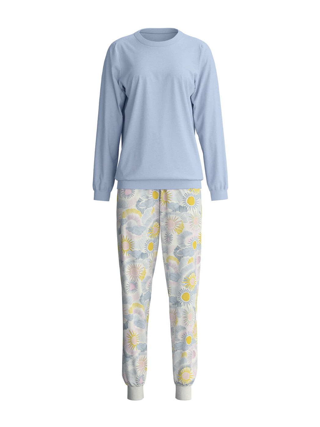 Women - Pyjama with cuff made of 100% Cotton in Blue, Patterned, from the EDITION 85 series by CALIDA