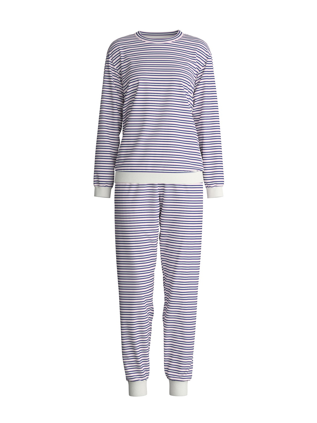 Women - Pyjama with cuff made of 100% Cotton in Blue, Striped, from the Nightwear Xtra series by CALIDA