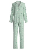 Women - Pyjamas, long made of 100% Cotton in Green, Motif, from the Cat Dreams series by CALIDA