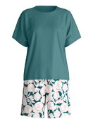 Damen - Kurz-Pyjama aus 100% Baumwolle in Türkis, Floral aus Serie Botanic Dreams von CALIDA
