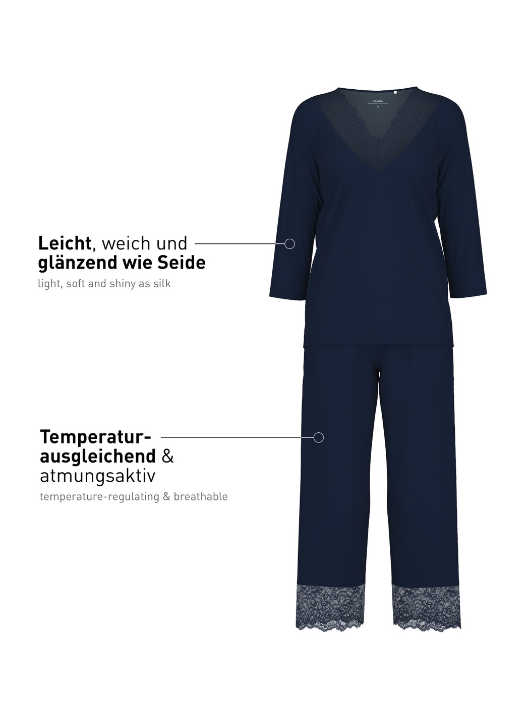 Damen - 7/8-Pyjama aus Modal in Blau, Spitze aus Serie Elegant Dreams von CALIDA