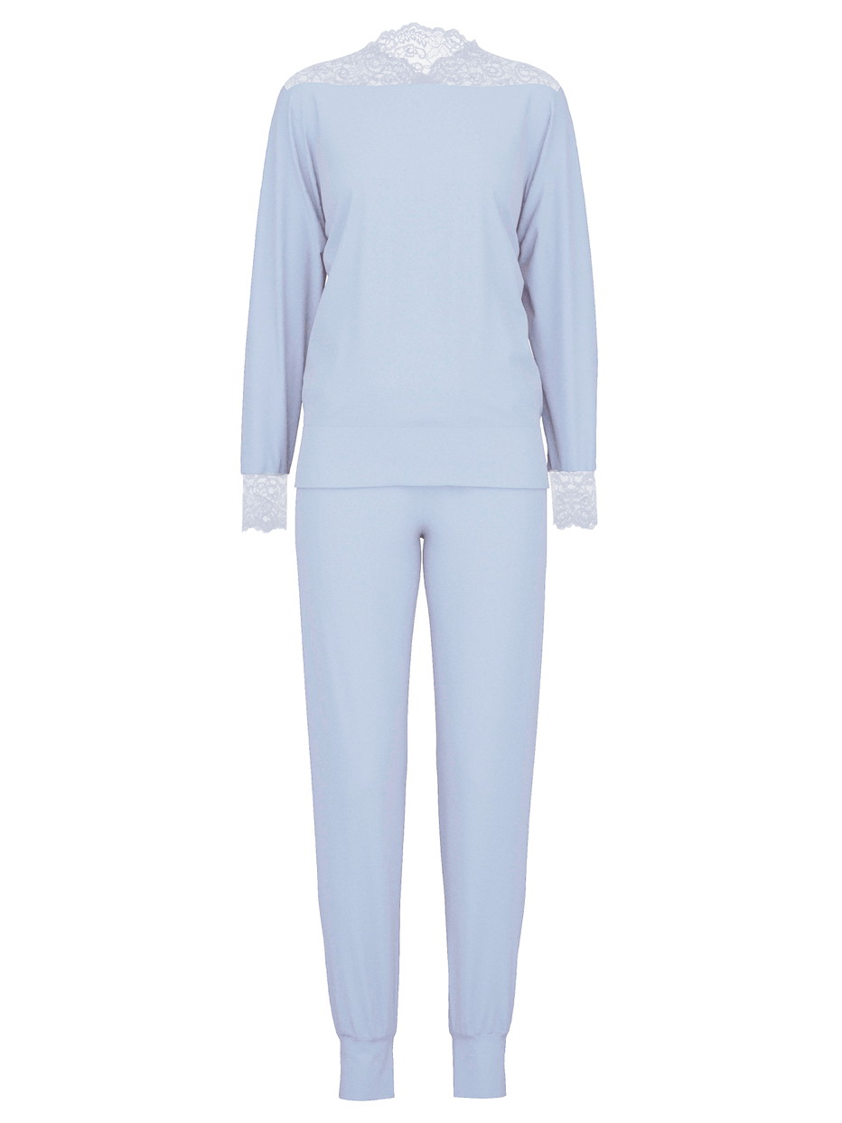 Damen - Bündchen-Pyjama aus Modal in Blau, Spitze aus Serie Elegant Dreams von CALIDA
