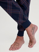 Men model is wearing Pyjama with cuff made of 100% Cotton in Blue, Patterned from the Relax Comfy 4 series by CALIDA, Detail