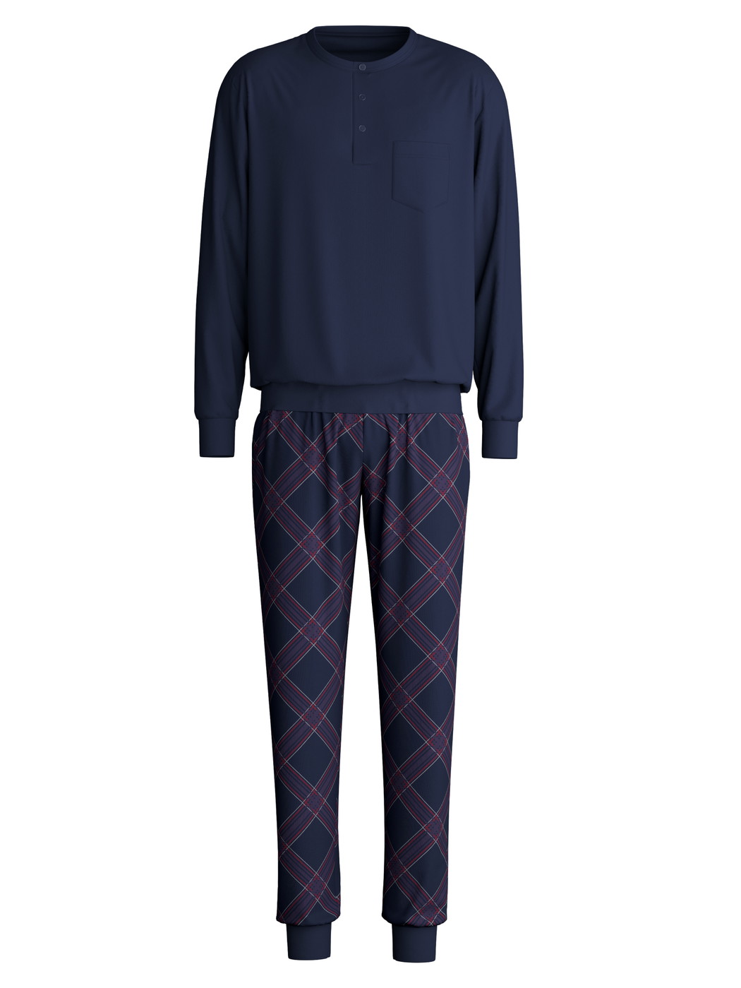 Men - Pyjama with cuff made of 100% Cotton in Blue, Patterned, from the Relax Comfy 4 series by CALIDA