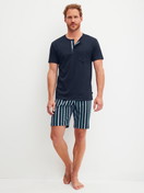 Men model is wearing Short pyjama made of 100% Cotton in Blue, Striped from the Relax Choice series by CALIDA, Front view