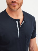 Men model is wearing Short pyjama made of 100% Cotton in Blue, Striped from the Relax Choice series by CALIDA, Detail