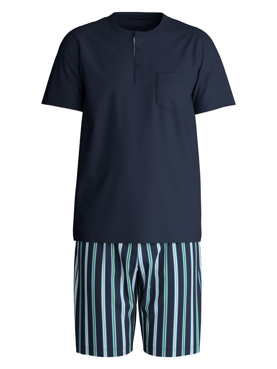 Uomo - Pigiama corto in 100% cotone di colore Blu, A righe, della serie Relax Choice di CALIDA