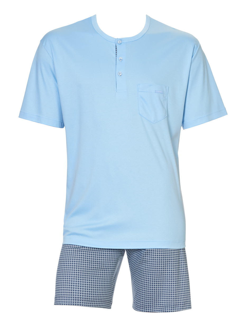 Herren - Kurz-Pyjama aus 100% Baumwolle in Blau, Motiv aus Serie Relax Choice von CALIDA