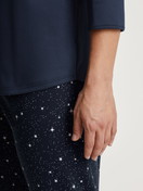 Women model is wearing 3/4 pyjama made of 100% Cotton in Blue, Motif from the Sweet Dreams series by CALIDA, Detail
