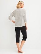 Women model is wearing 3/4 pyjama made of 100% Cotton in Beige, Striped from the Sweet Dreams series by CALIDA, Back view