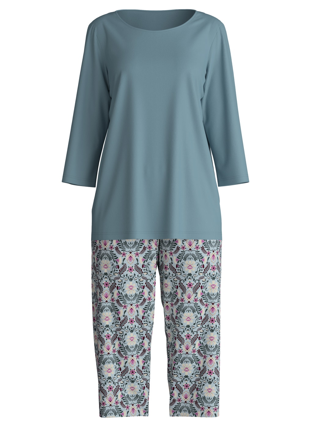 Femme - Pyjama capri en 100% coton de couleur Bleu, À motifs, de la série Autumn Dreams de CALIDA