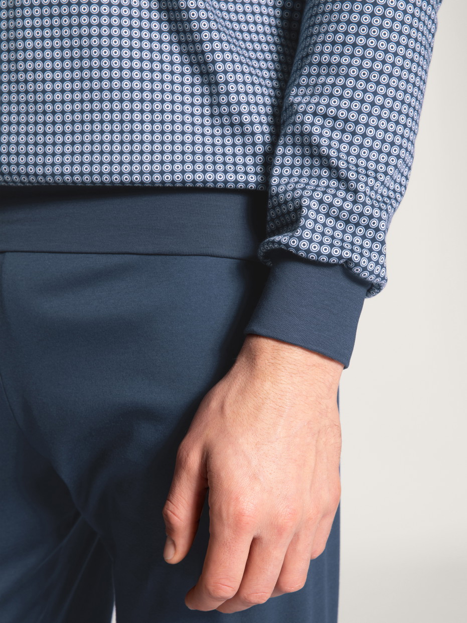Uomo - Pigiama con polsini in 100% cotone di colore Blu, Motivo, della serie Relax Choice di CALIDA, Dettaglio