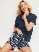 Women model is wearing Short pyjama made of 100% Cotton in Blue, Patterned from the Daylight Dreams series by CALIDA, Additional Image