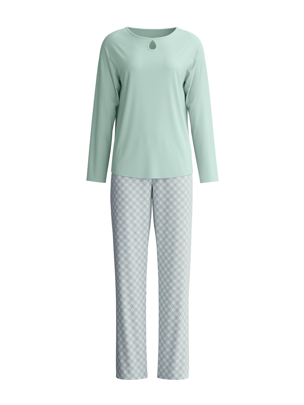 Women - Pyjamas, long made of 100% Cotton in Turquoise, Patterned, from the Sweet Dreams series by CALIDA