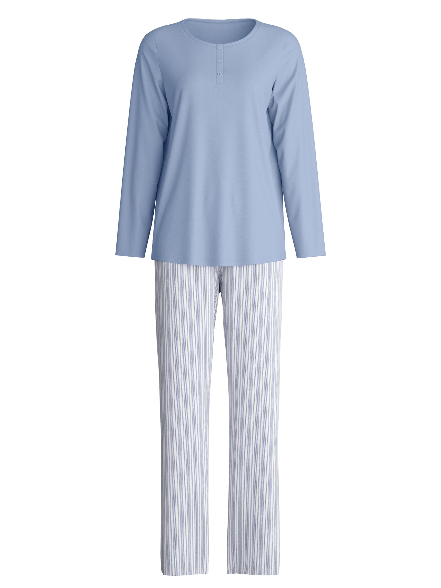 Women - Pyjamas, long made of 100% Cotton in Blue, Striped, from the Striped Dreams series by CALIDA