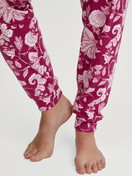 Women model is wearing Pyjama with cuff made of 100% Cotton in Purple, Floral from the Sweet Dreams series by CALIDA, Detail