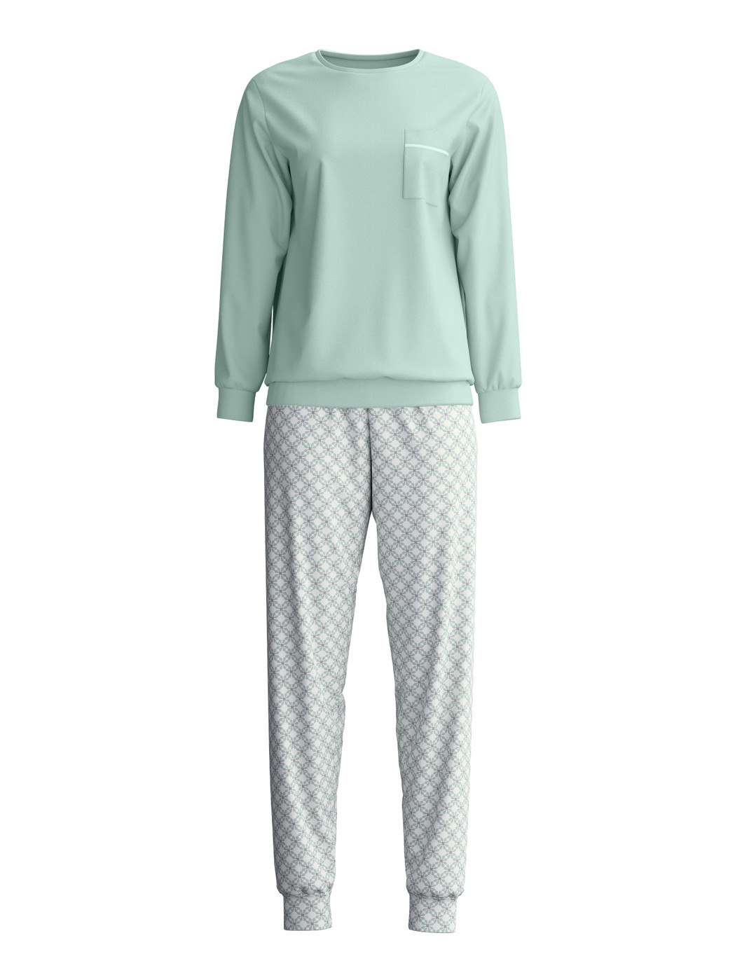 Damen - Bündchen-Pyjama aus 100% Baumwolle in Türkis, Gemustert aus Serie Sweet Dreams von CALIDA