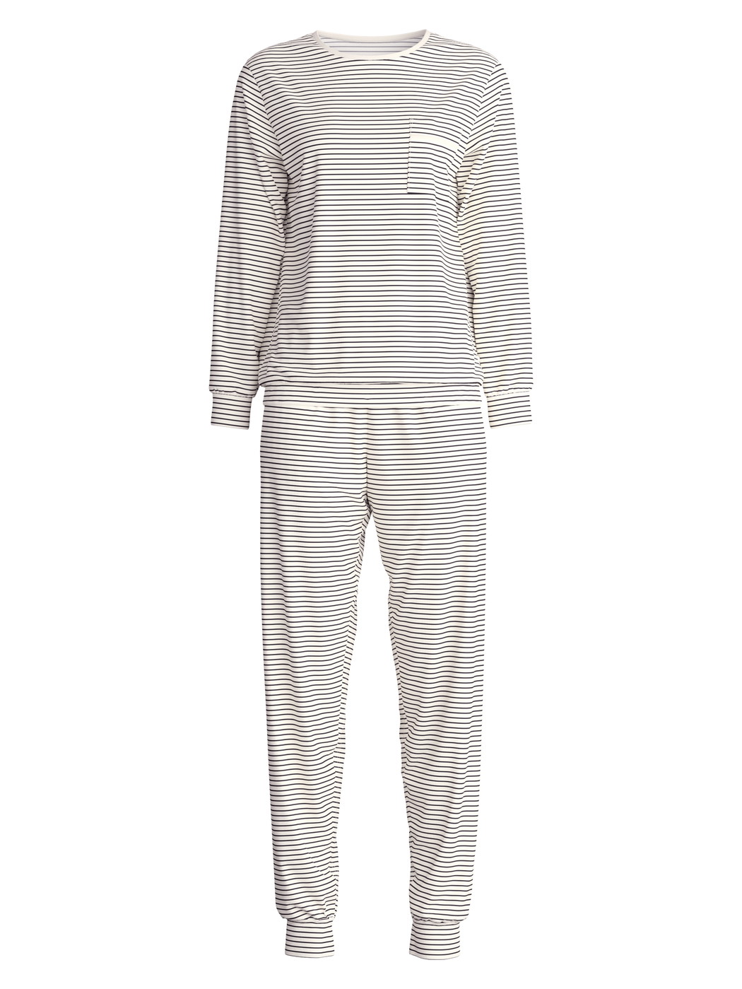 Femme - Pyjama avec bords élastiques en 100% coton de couleur Beige, Rayée, de la série Sweet Dreams de CALIDA