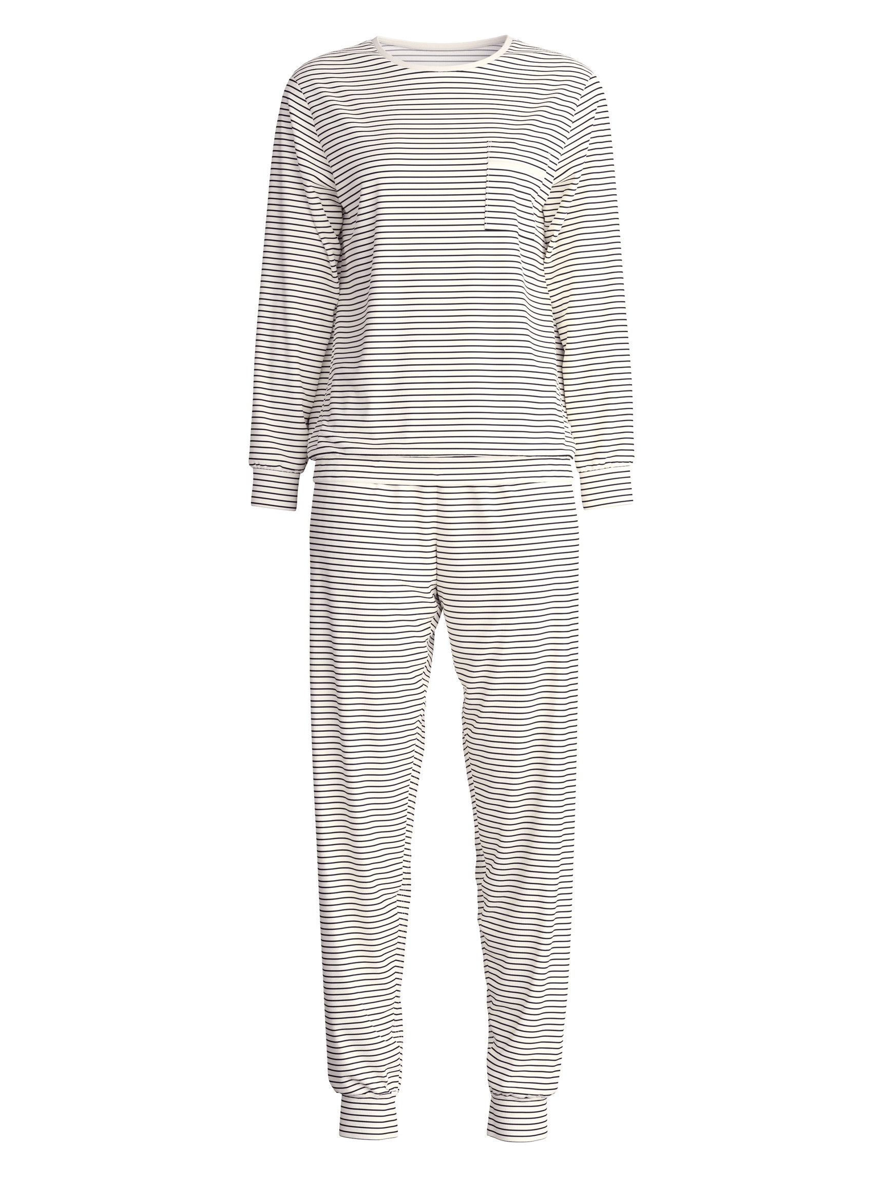 Femme - Pyjama avec bords élastiques en 100% coton de couleur Beige, Rayée, de la série Sweet Dreams de CALIDA