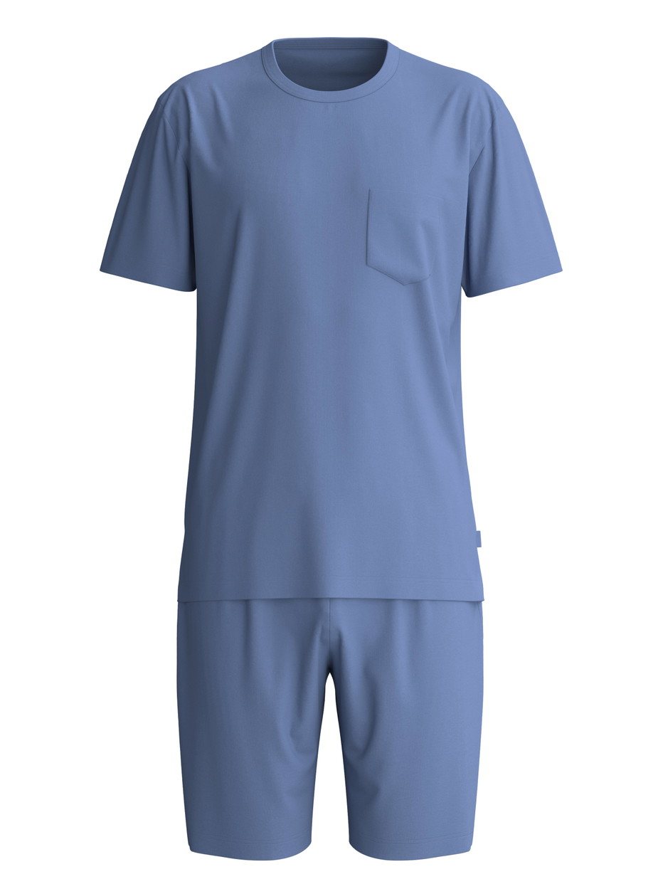 Herren - Kurz-Pyjama aus 100% Baumwolle in Blau, Einfarbig aus Serie Relax Choice 1 von CALIDA