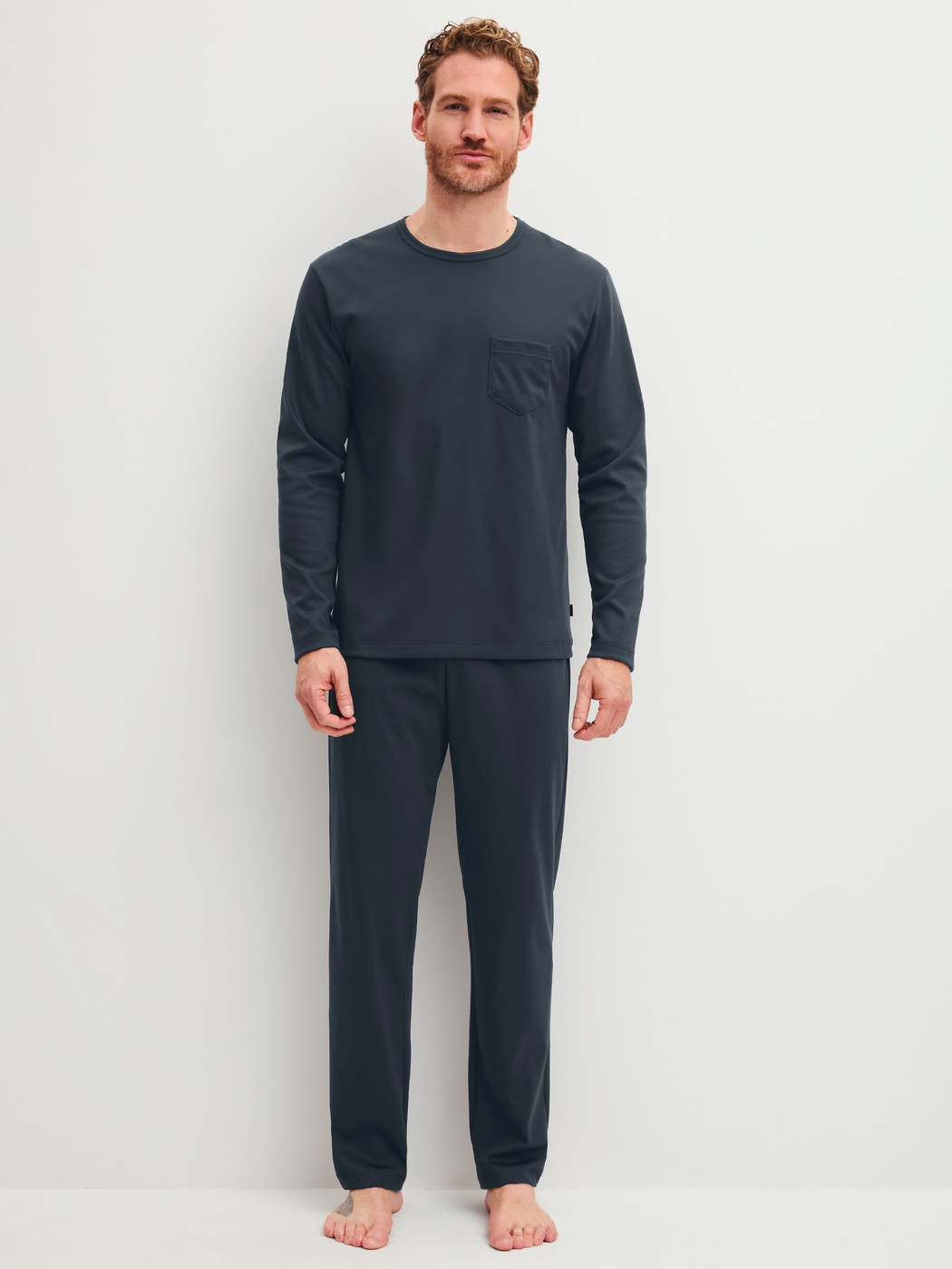 Men model is wearing  made of 100% Cotton in Blue, Unicoloured from the Relax Cosy Vibes 3 series by CALIDA, Front view