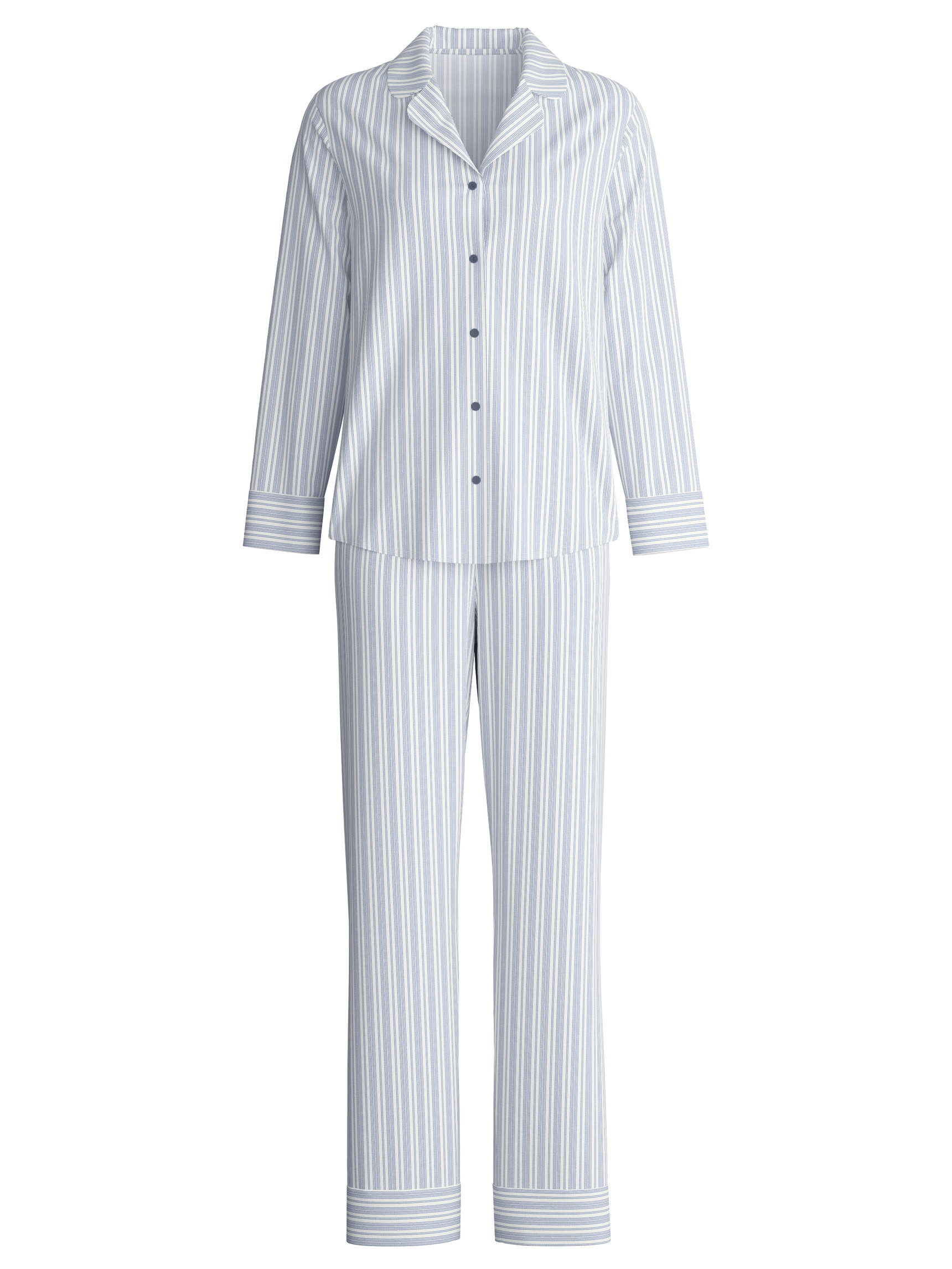 Damen - Pyjama mit Knöpfen aus 100% Baumwolle in Blau, Gestreift aus Serie Striped Dreams von CALIDA