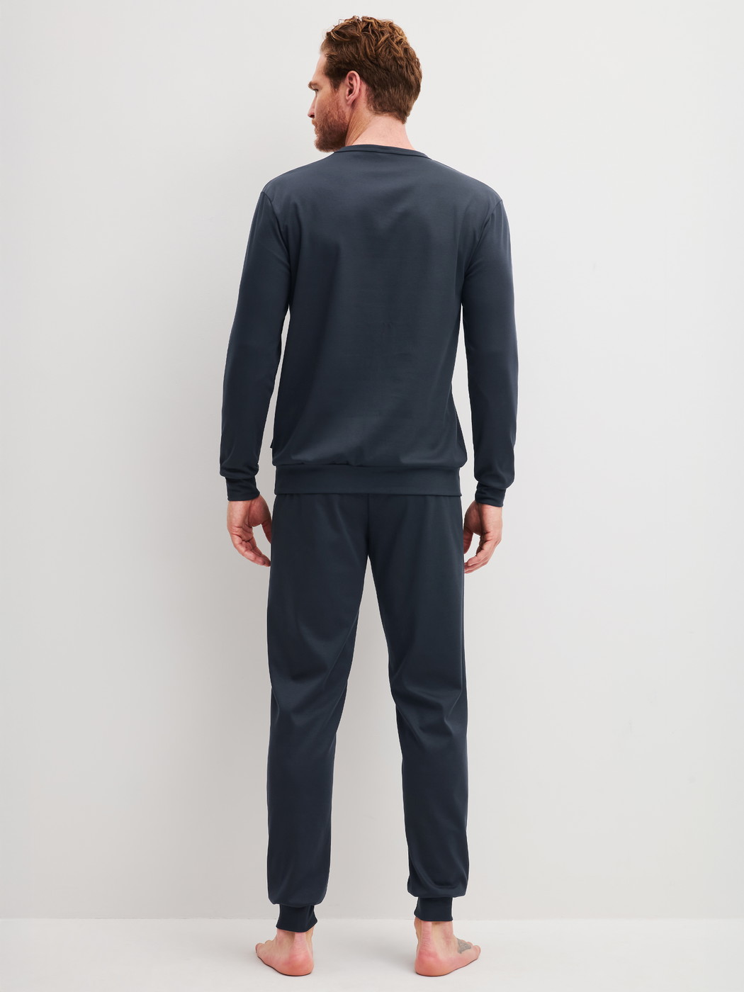 Men model is wearing  made of 100% Cotton in Blue, Unicoloured from the Relax Cosy Vibes 3 series by CALIDA, Back view