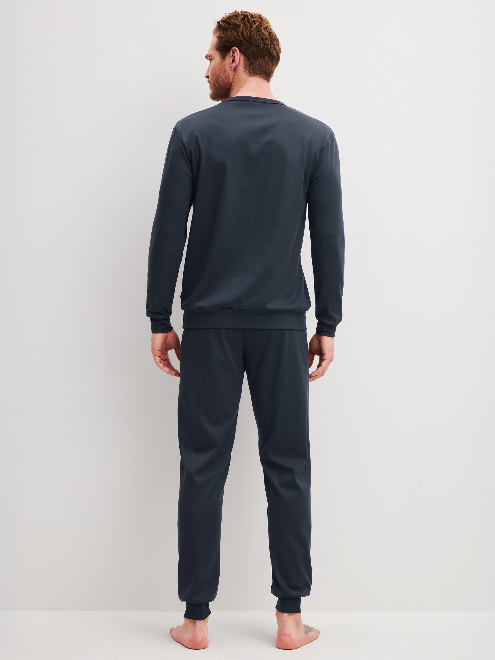 Men model is wearing  made of 100% Cotton in Blue, Unicoloured from the Relax Cosy Vibes 3 series by CALIDA, Back view