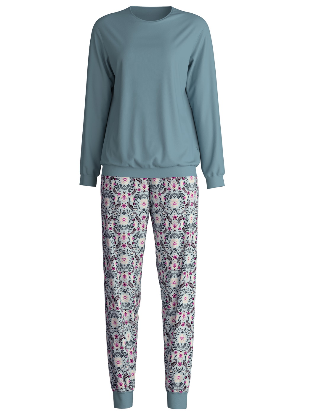 Femme - Pyjama avec bords élastiques en 100% coton de couleur Bleu, À motifs, de la série Autumn Dreams de CALIDA